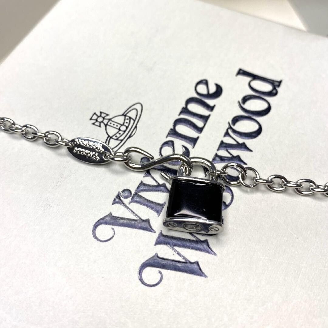 Vivienne westwood Orb Black Padlock Chain Silver Necklace Lock Outlet authentic