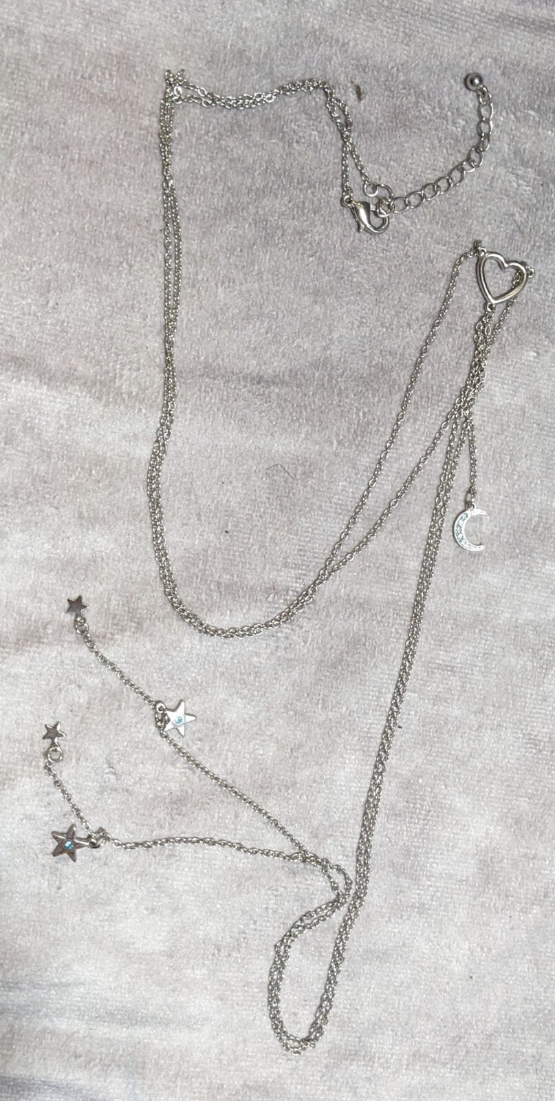 Minimalist Modern Lariat Heart Moon And Star Charm Necklace