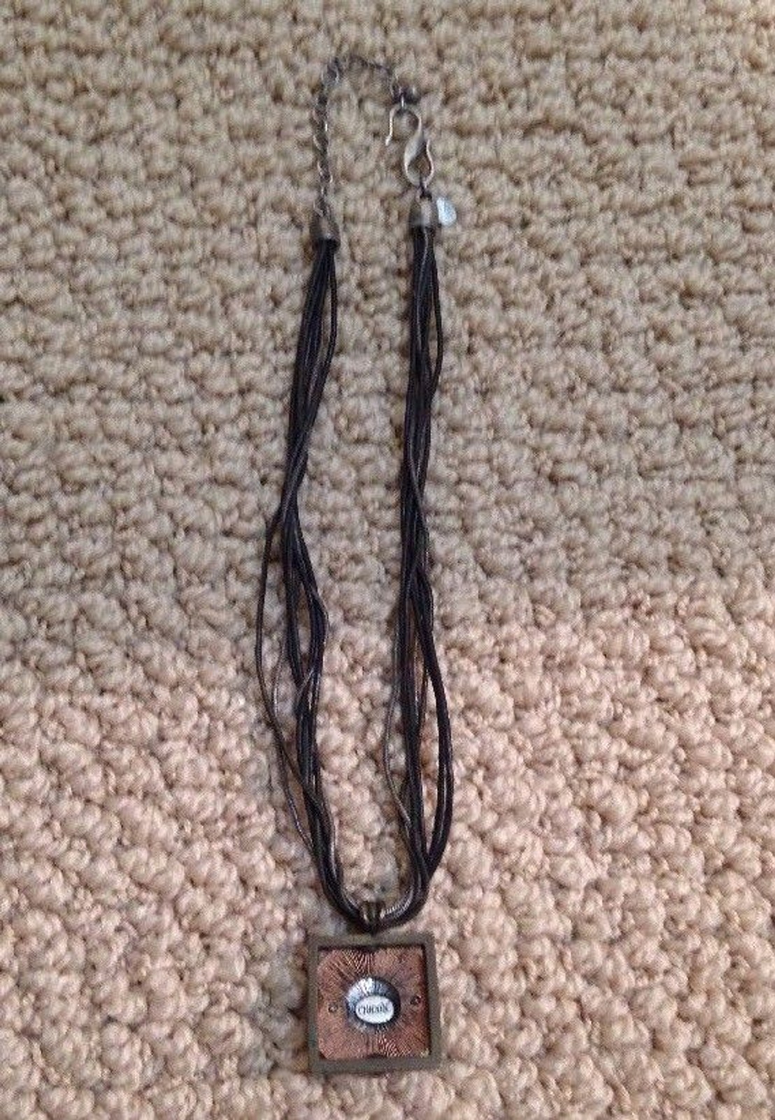 CHICO’S Metal Geometric Pendant Necklace Multi Strand Cord