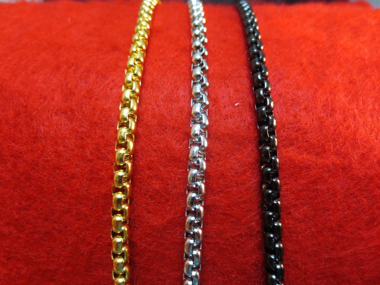 7″-42″ 4MM GOLD,SILVER,BLACK PLATED STAINLESS STEEL SMOOTH BOX ROPE CHAIN