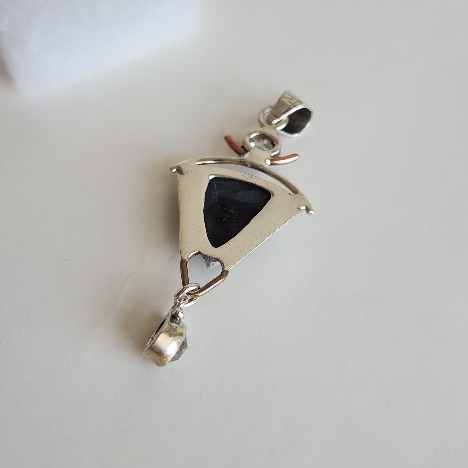 Sterling Silver Black Moss Agate Pendant 925 Artisan Mixed Metal 5.3g