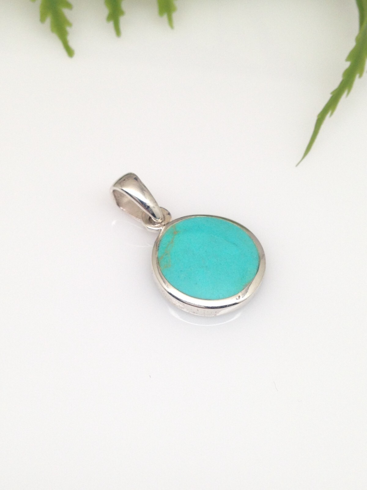 925 Sterling Silver Ocean Wave Turquoise Pendant Two Sided Women 14mm0.55″/24mm