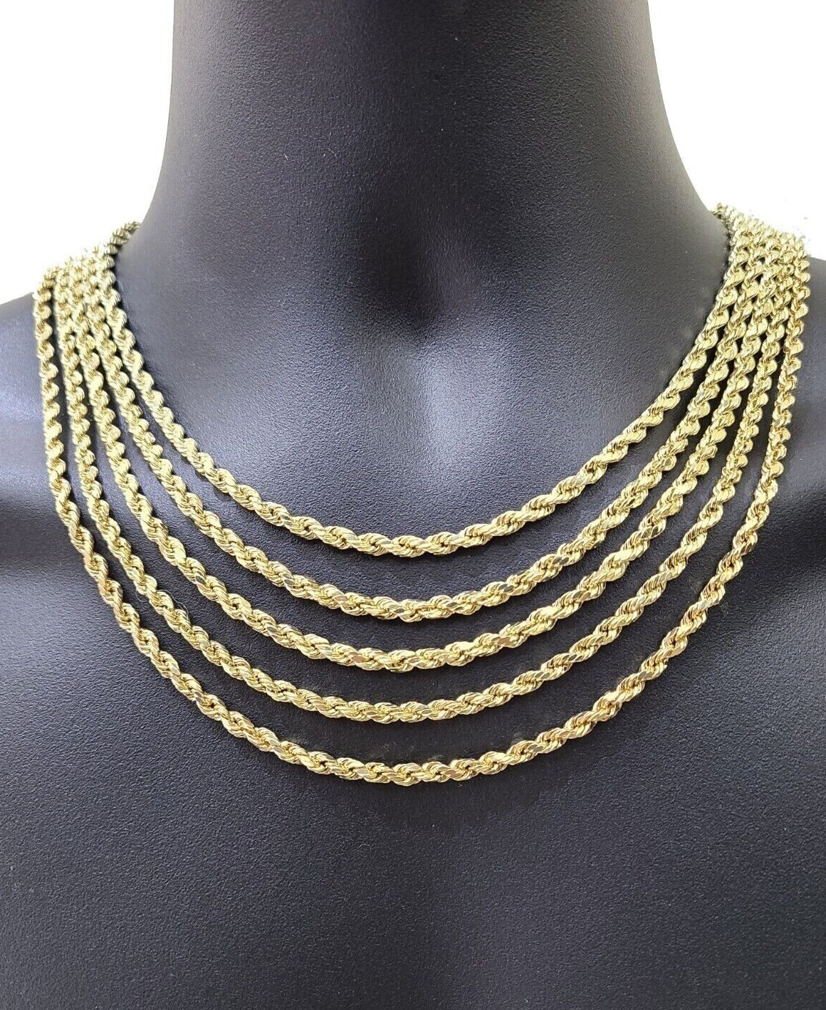 Real 14k Yellow Gold Rope Chain Necklace 4mm 18-26 Inch Diamond Cut Mens 14kt