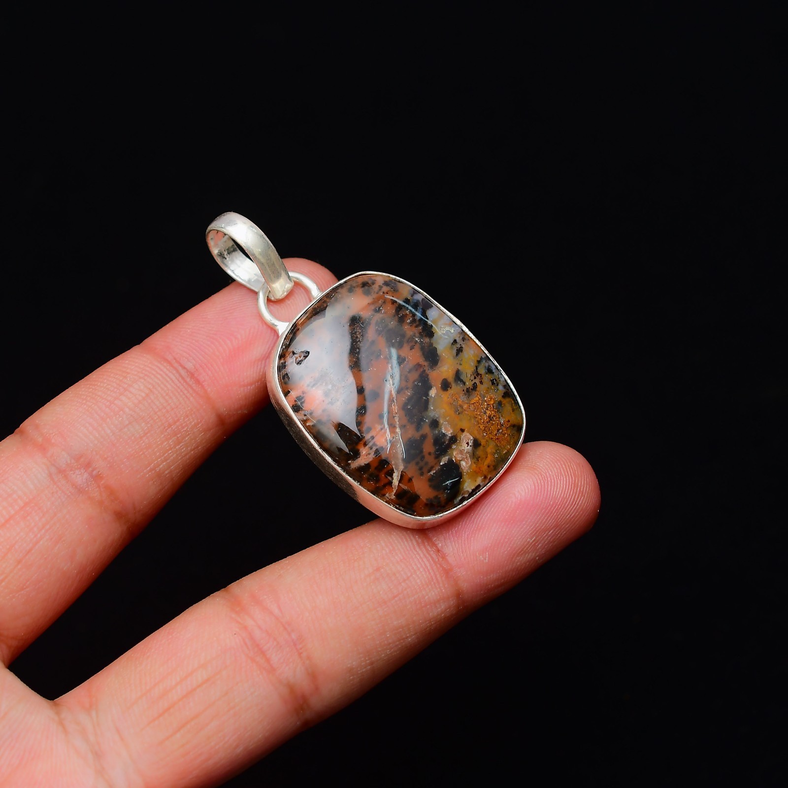 Mahogany Obsidian Gemstone 925 Sterling Silver Jewelry Pendant 1.77″