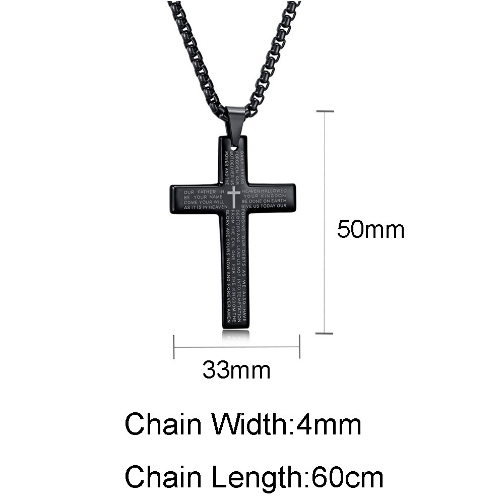 Men Boys Stainless Steel Cross Pendant Necklace Lord’s Prayer Bible Chain 24″