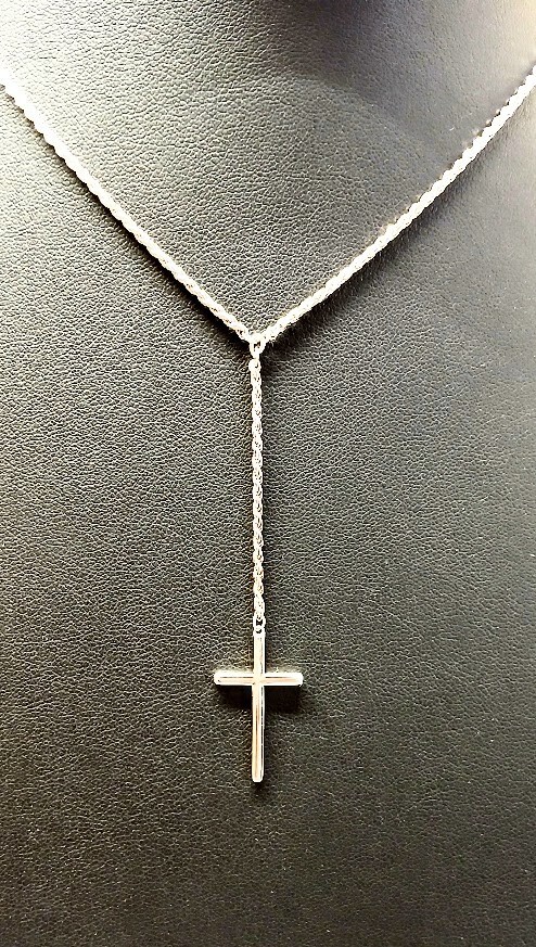 925 Sterling Silver Lariat Necklace ~ Cross 15x26x1.5mm ~ 6.2g ~ Necklace 16″