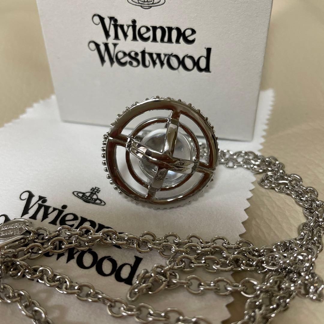 Vivienne Westwood Necklace Orb globe silver clear IN BOX C.64cm T.3.5 x 3.5cm