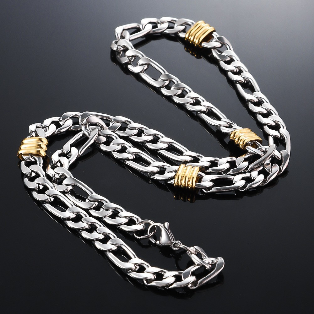 Titanium Figaro Chain Jewelry Set Textured Spacer Beads Minimal Fashion Jewelry