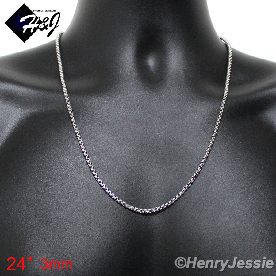 16-40″MEN Stainless Steel 2mm/3mm/4mm/5mm/7mm Silver Smooth Box Chain Necklace