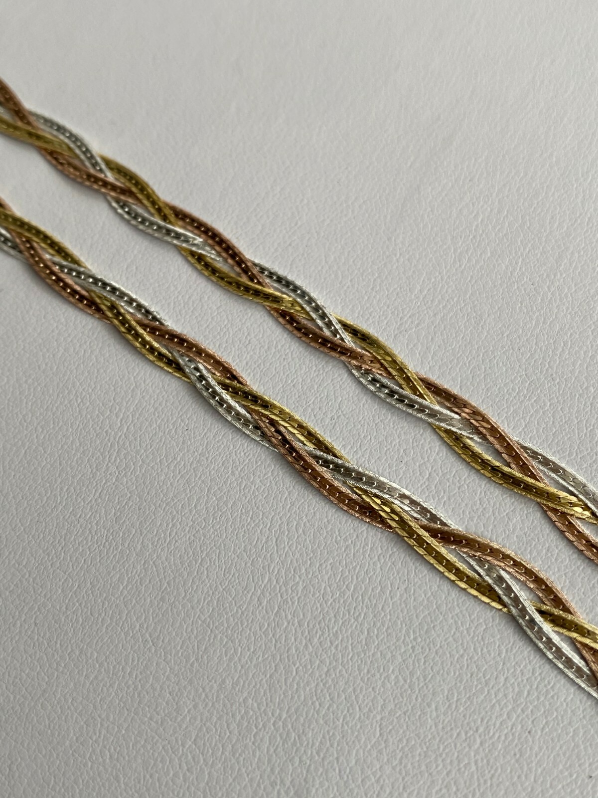 925 Silver TriColor Yellow Rose Gold Plated Twisted Braided Herringbone Necklace