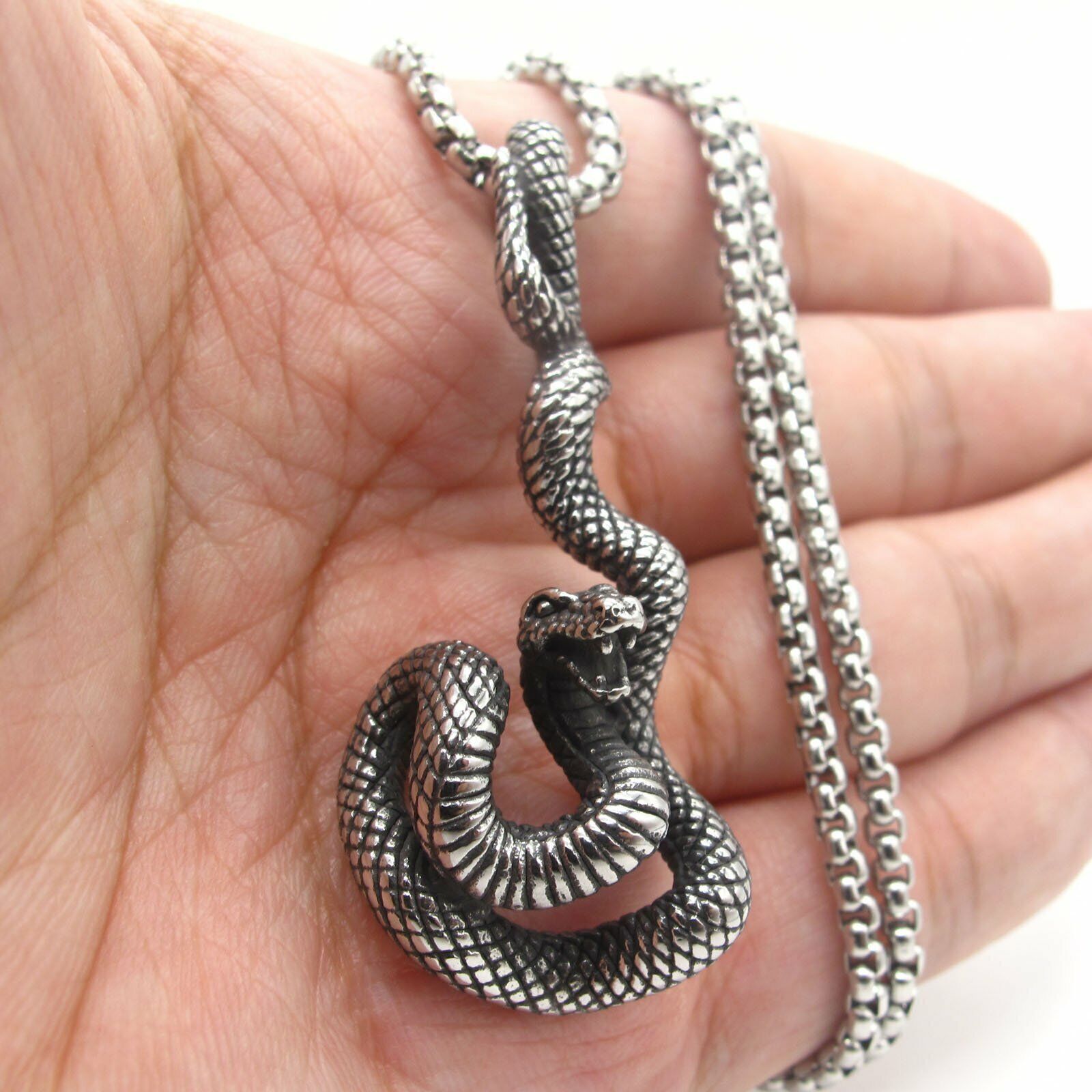 MENDEL Stainless Steel Mens Boys Zodiac Serpent Snake Pendant Necklace For Men