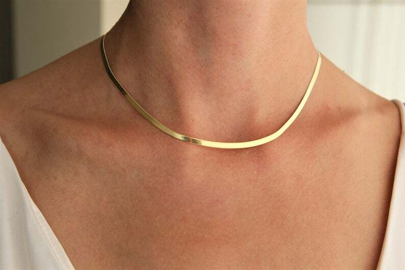 18K Yellow Gold Filled 16-24inch Herringbone Chain Necklace 3mm/4mm/5mm wide A14