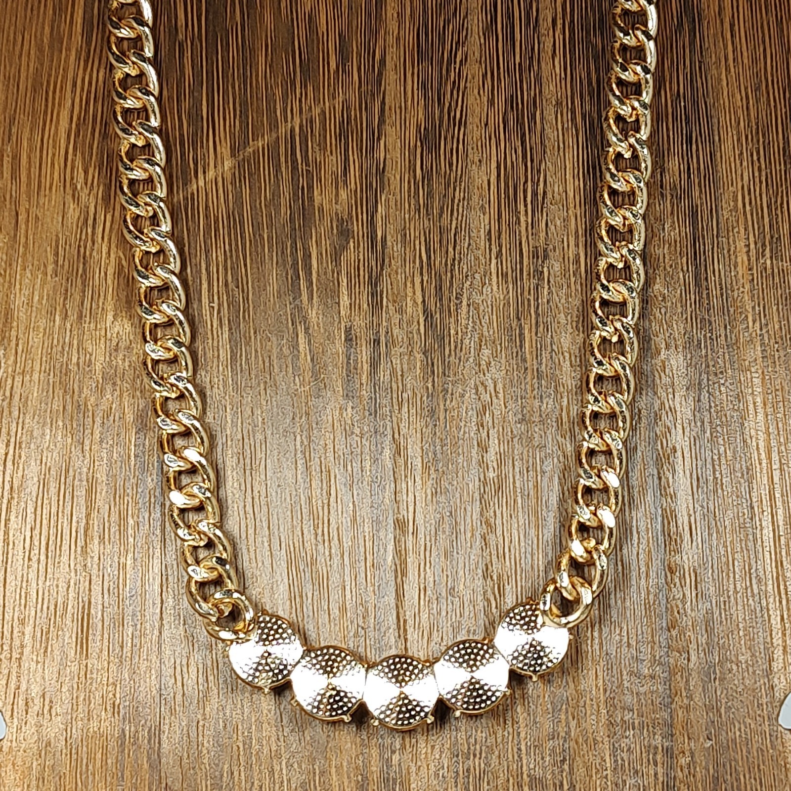 Gold Tone Metal Clear Colorless Glass Stones Statement Necklace 17″ – 19.5″