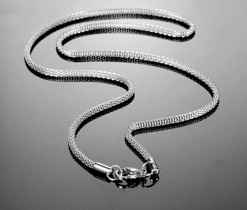 Stainless Steel 19.7 Inch (50 cm) 2.4mm Mesh Chain Necklace