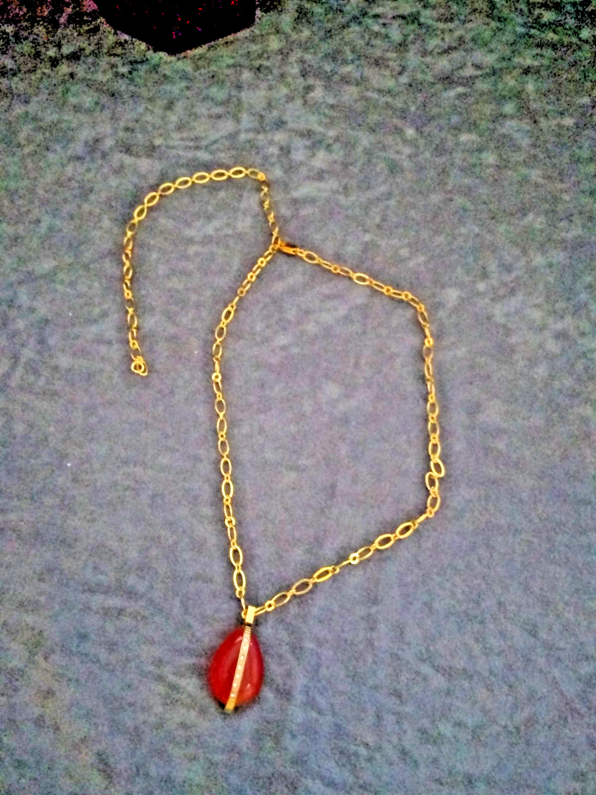 Gold Tone Orange Teardrop Pendant Necklace Vertical Bar Accent Gold Chain