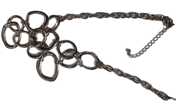 METAL Gold Tone Hammered Open Circle Link Statement Necklace 16-18in New