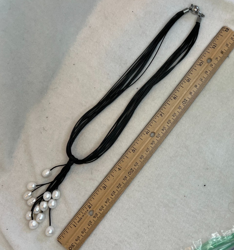 8-9mm white cultured freshwater pearl multi-strand black cord necklace NEW
