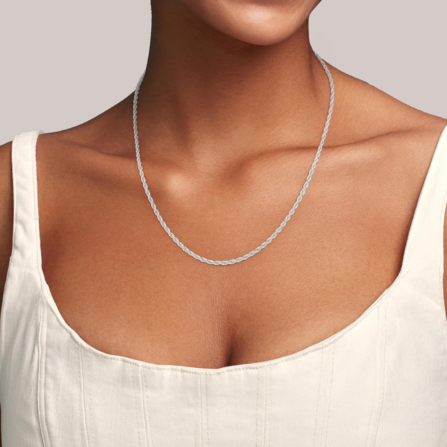 Versatile 1.5mm/2mm Silver Rope Chain for Women – Perfect Gift for Any Occasion