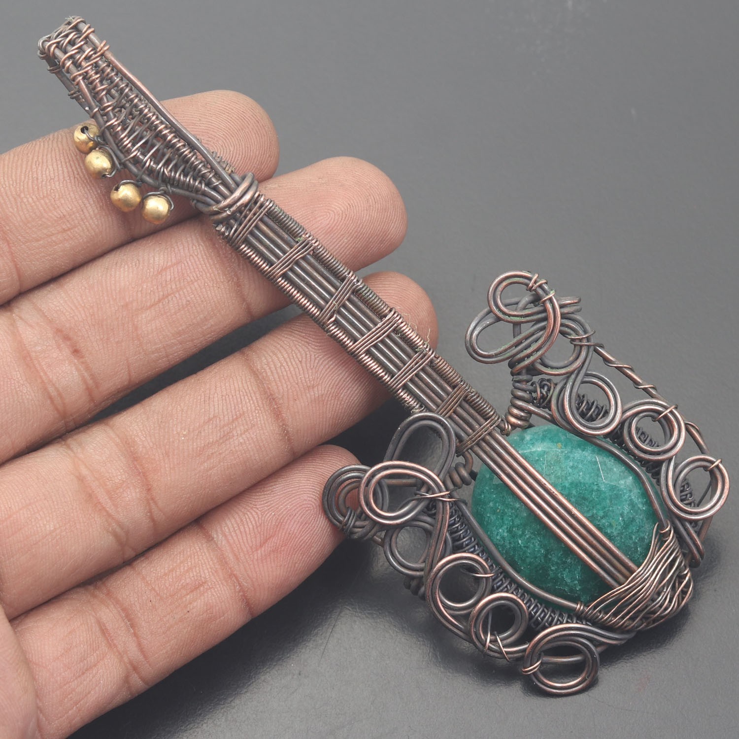 Green Quartz Gemstone Copper Wire Wrapped Handmade Pendant Jewelry Gift For Wife