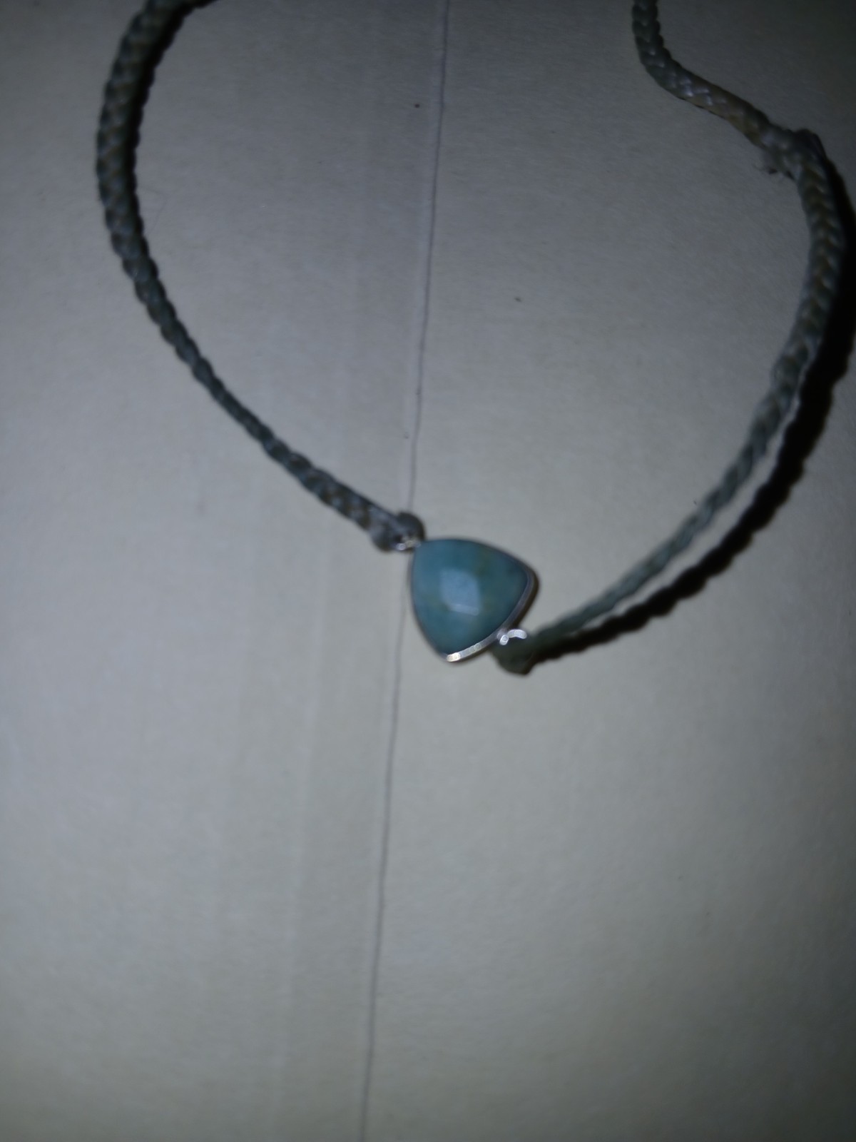 Pura Vida Bracelets Gray Rope Cord Necklace Blue Triangle Charm Bezel Set