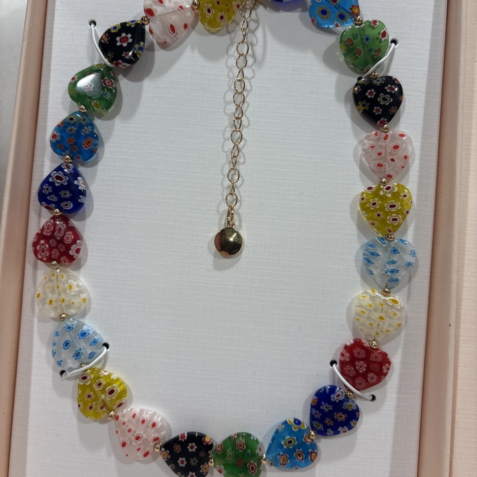 CAMILA COELHO Women Necklace Multicolor Millefiori Beaded Heart Glass 17”
