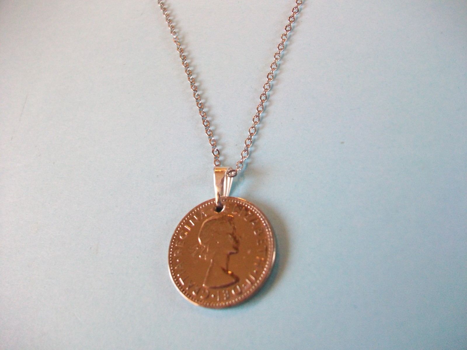 SHILLING COIN – ENGLISH – SILVER FINE LINK CHAIN PENDANT NECKLACE – 1953 to 1965