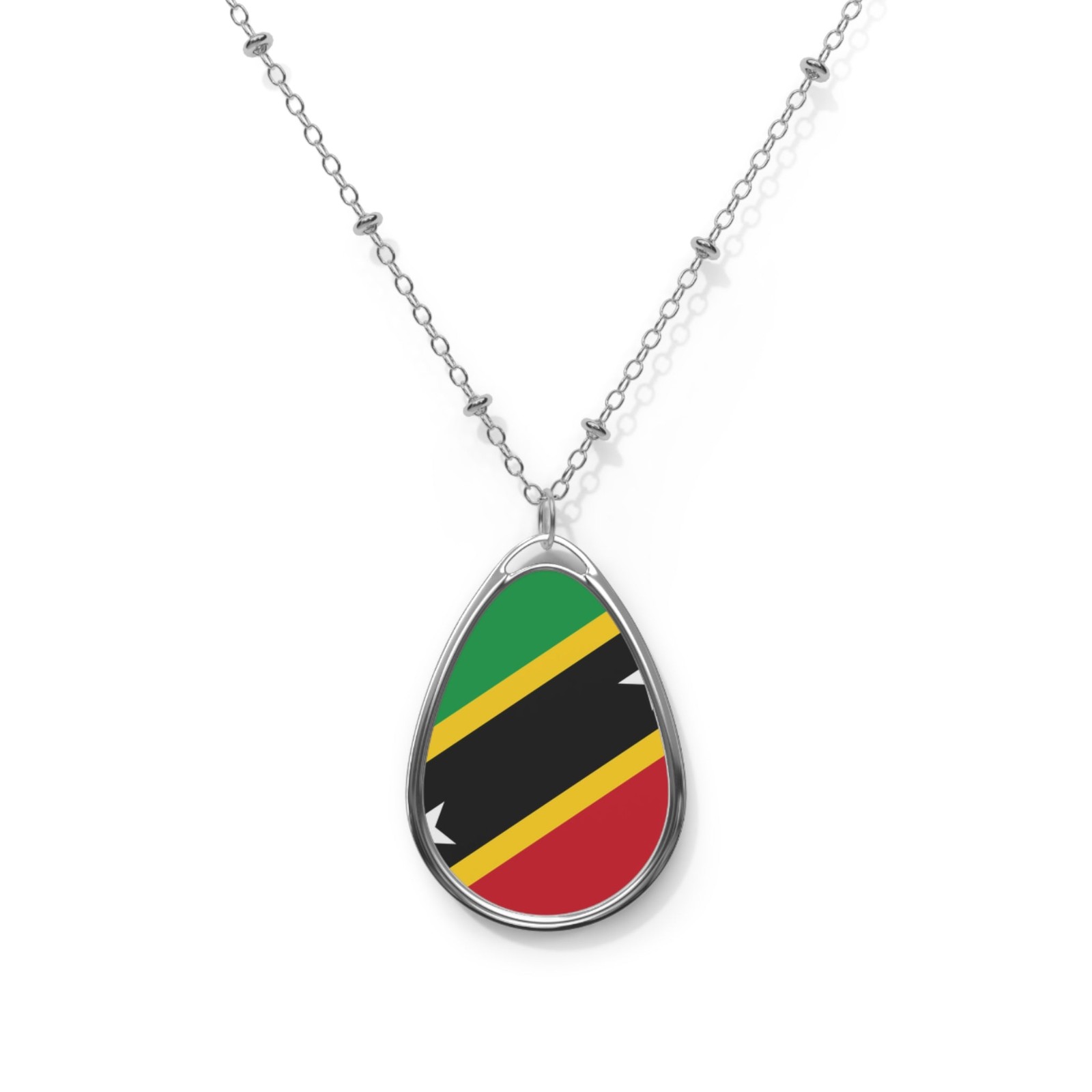 Saint Kitts and Nevis Flag Necklace Oval Pendant – One Size / Silver