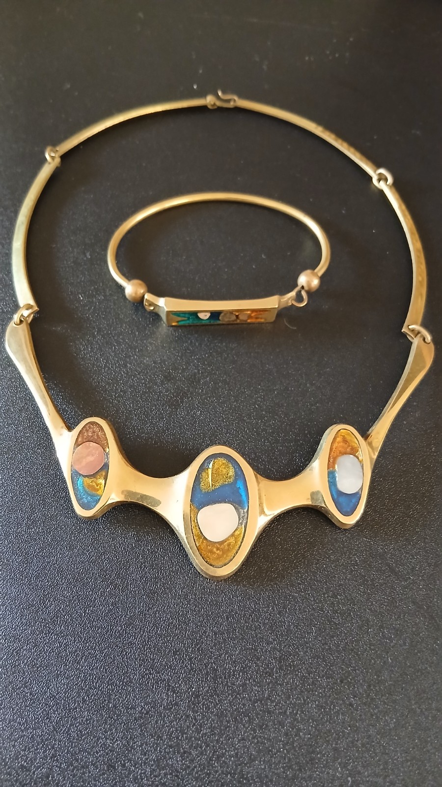 Brass Necklace And Bangle With Beautiful Enamel Design Hook Clasp