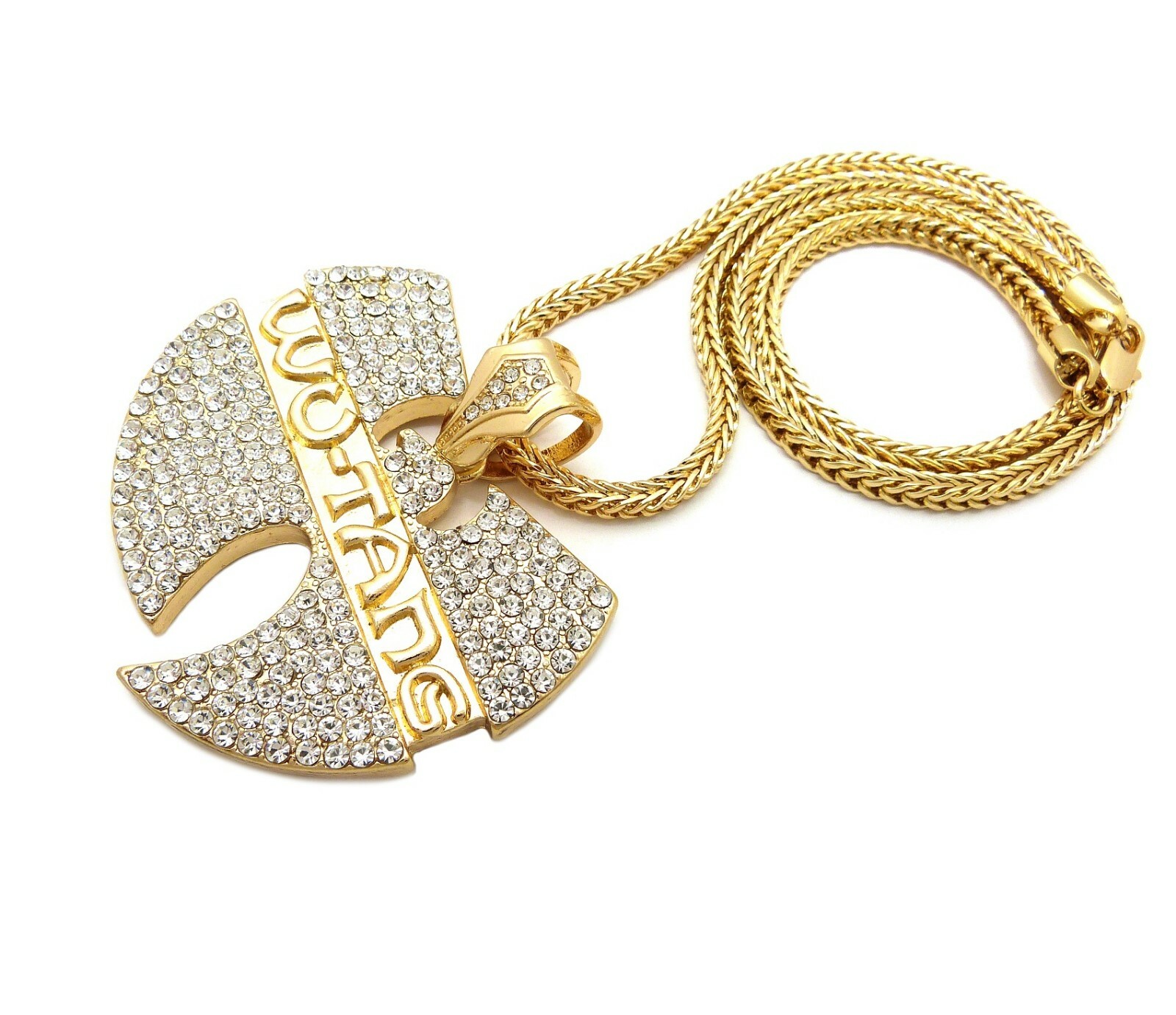 Iced Gold Plated Cubic Zirconia Alloy WU TANG & 18″ ~ 36″ Franco Chain Necklace