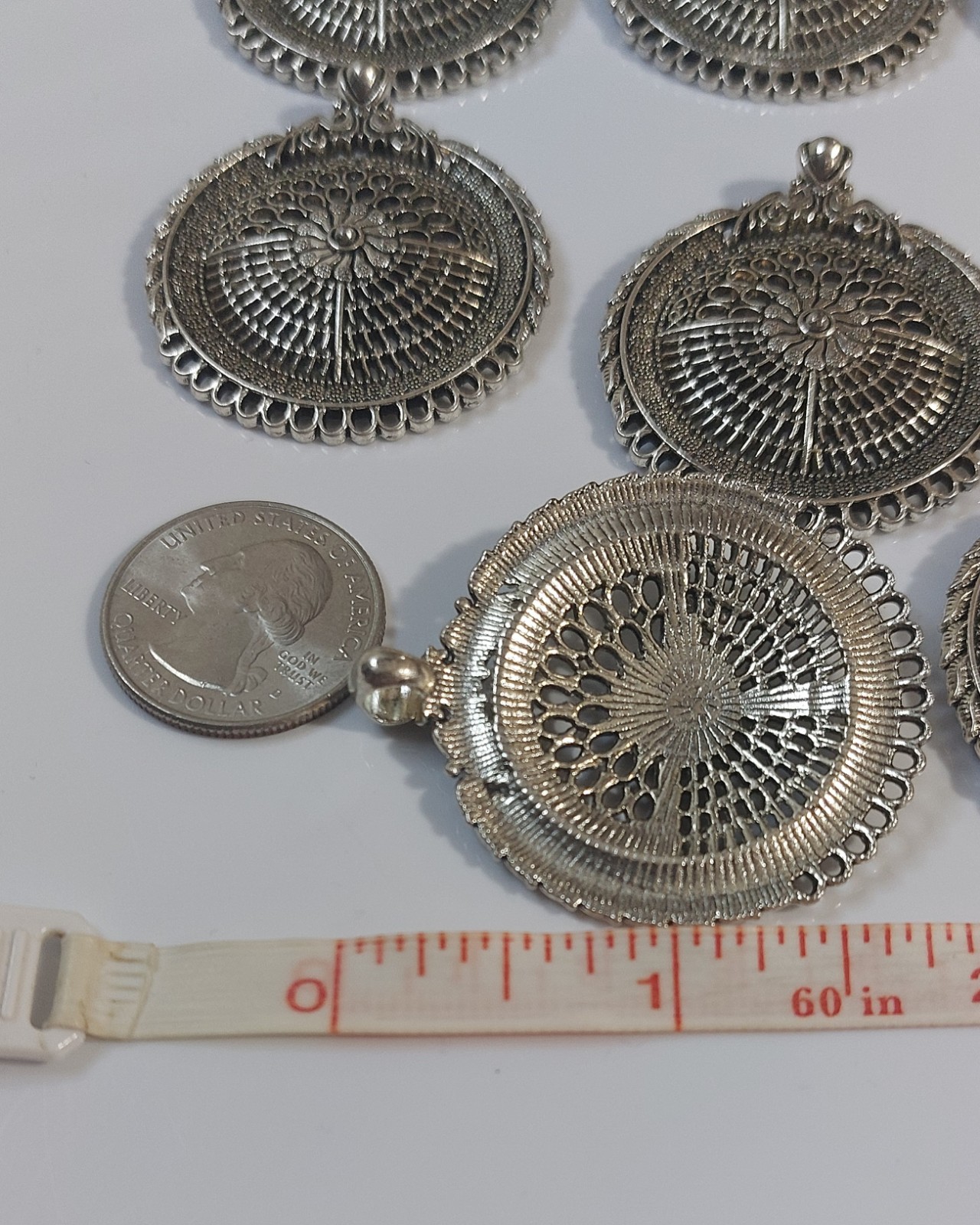 Boho Silver Tone Round Pendant Charms – Set of 8
