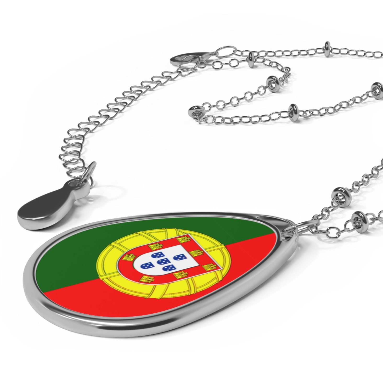 Portugal Flag Oval Necklace Zinc Alloy Pendant – One Size / Silver
