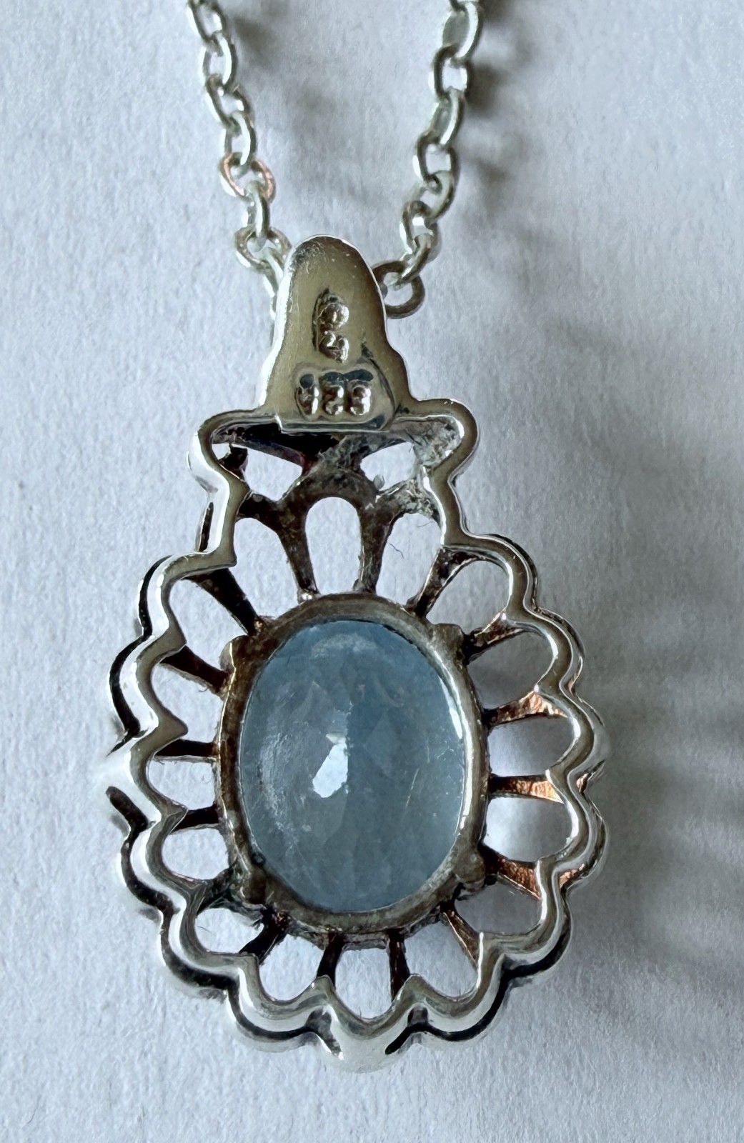 Vintage Faceted Pale Blue Pendant Necklace w/ 18″ Silver Toned Chain