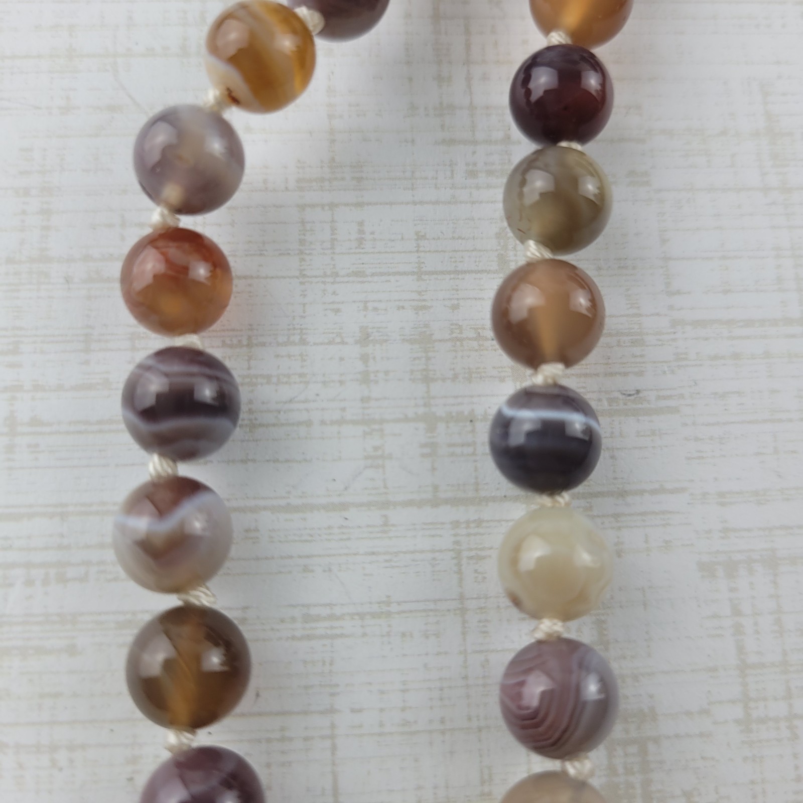 Agate Prayer Bead Necklace Hand Knotted Multi Color 38″