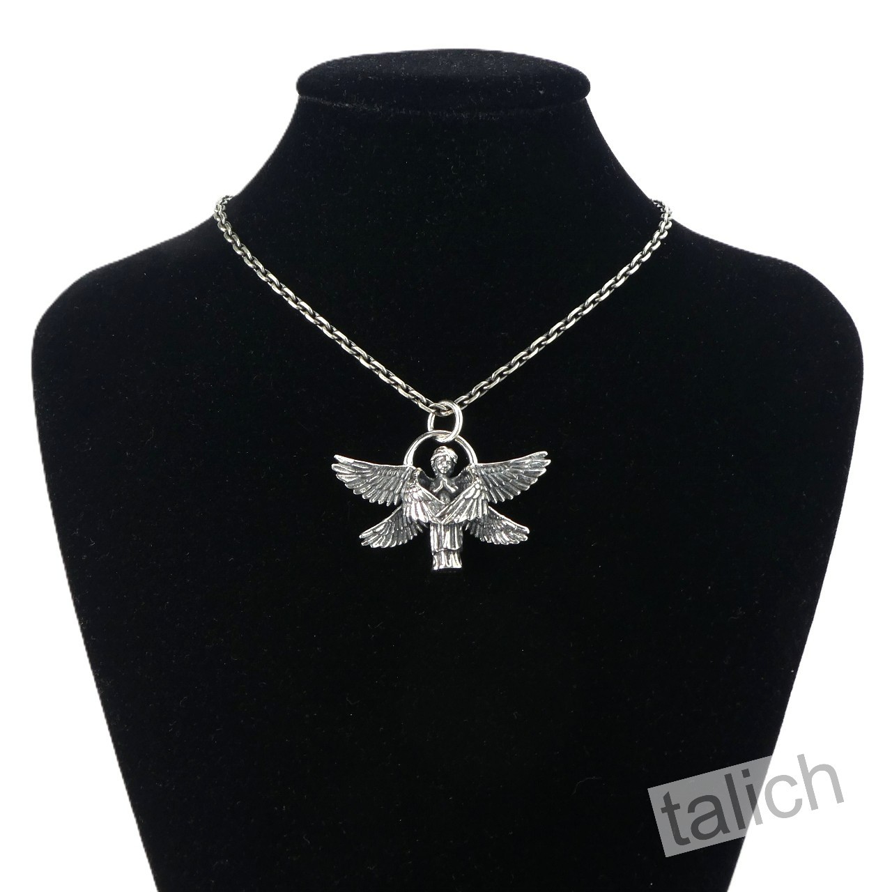 925 Sterling Silver Six Winged Praying Guardian Angel Pendant Protection Amulet