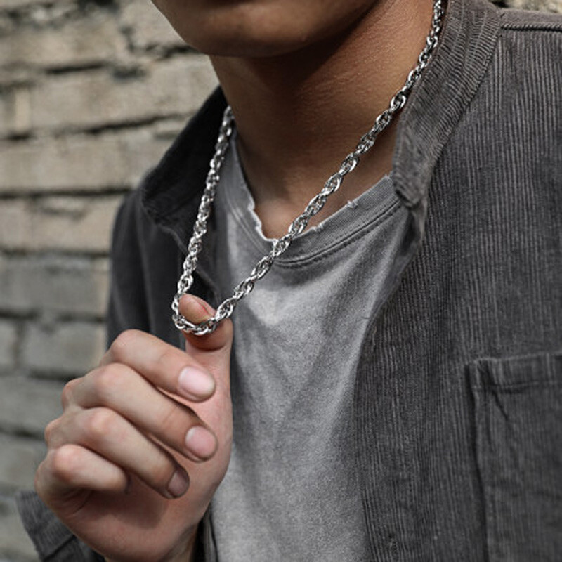 Men Women Necklace Twist Rope Chain Link Stainless Steel 16/18/20/22/24″ Silver