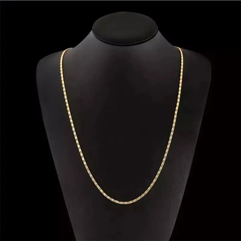Fashion 18K Gold Necklace 2MM 16/18/20/22/24/26/28/30 Inch Side Chain