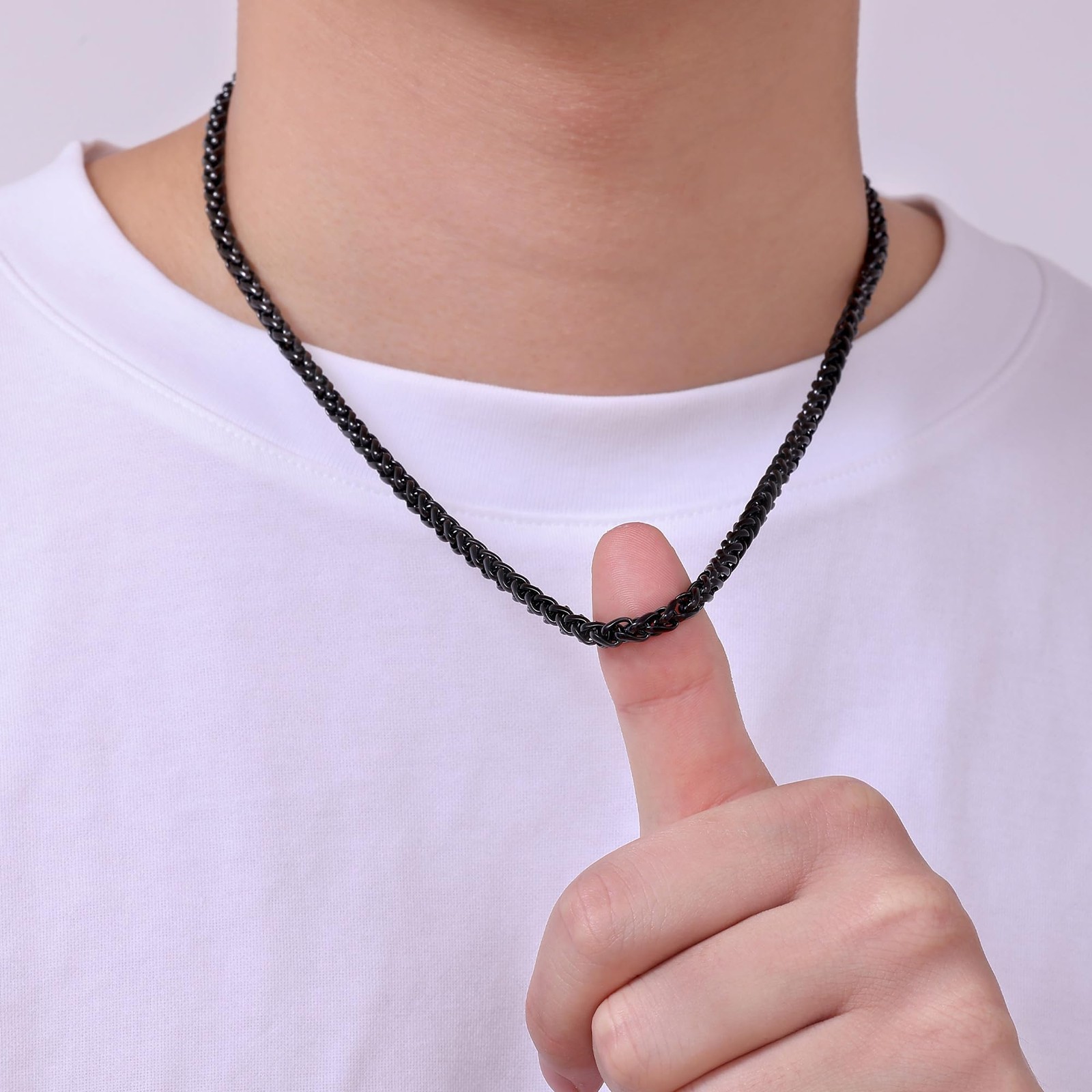 Black Wheat Chains for Men and Women, 5mm Stainless Steel Necklace Chains, Me…