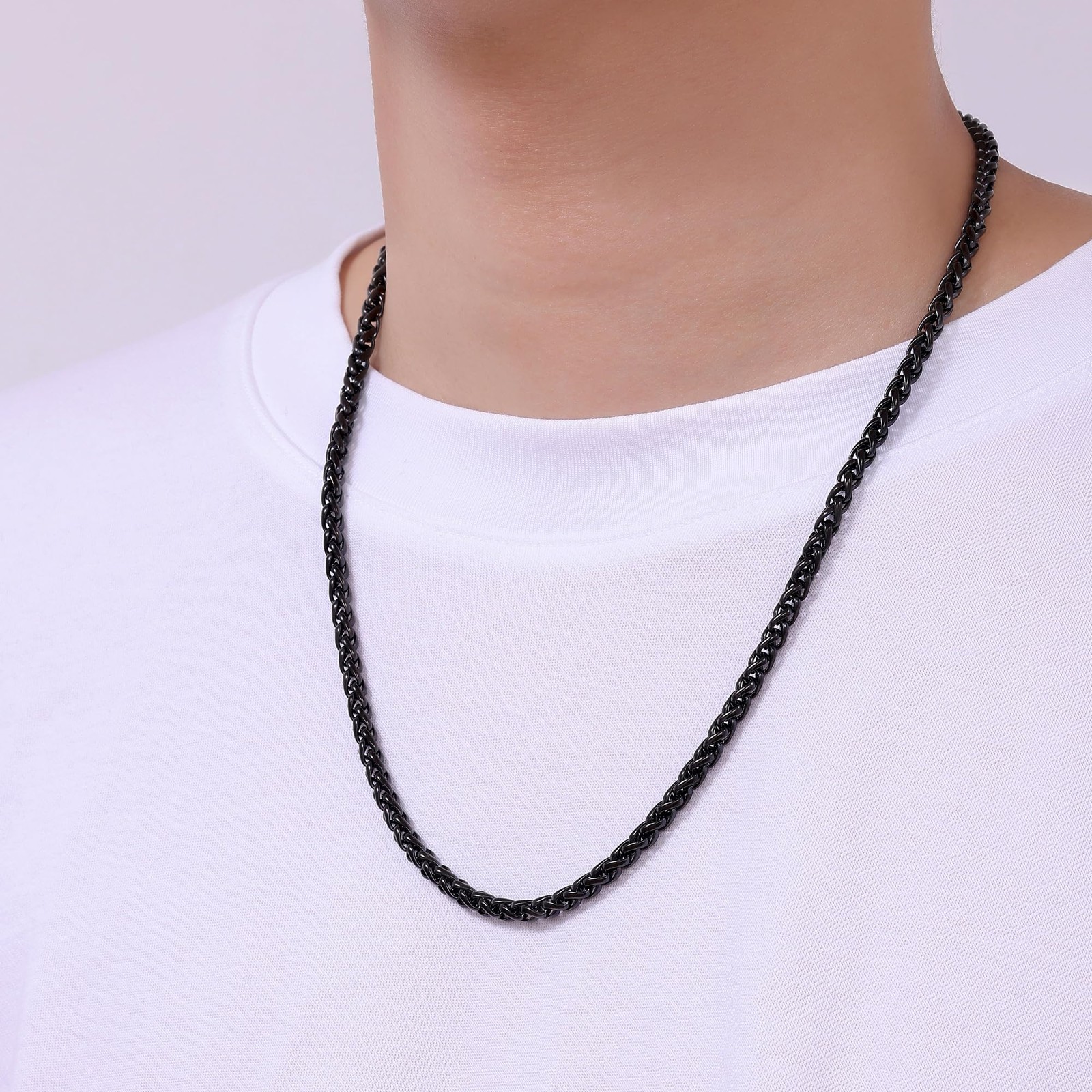 Black Wheat Chains for Men and Women, 5mm Stainless Steel Necklace Chains, Me…