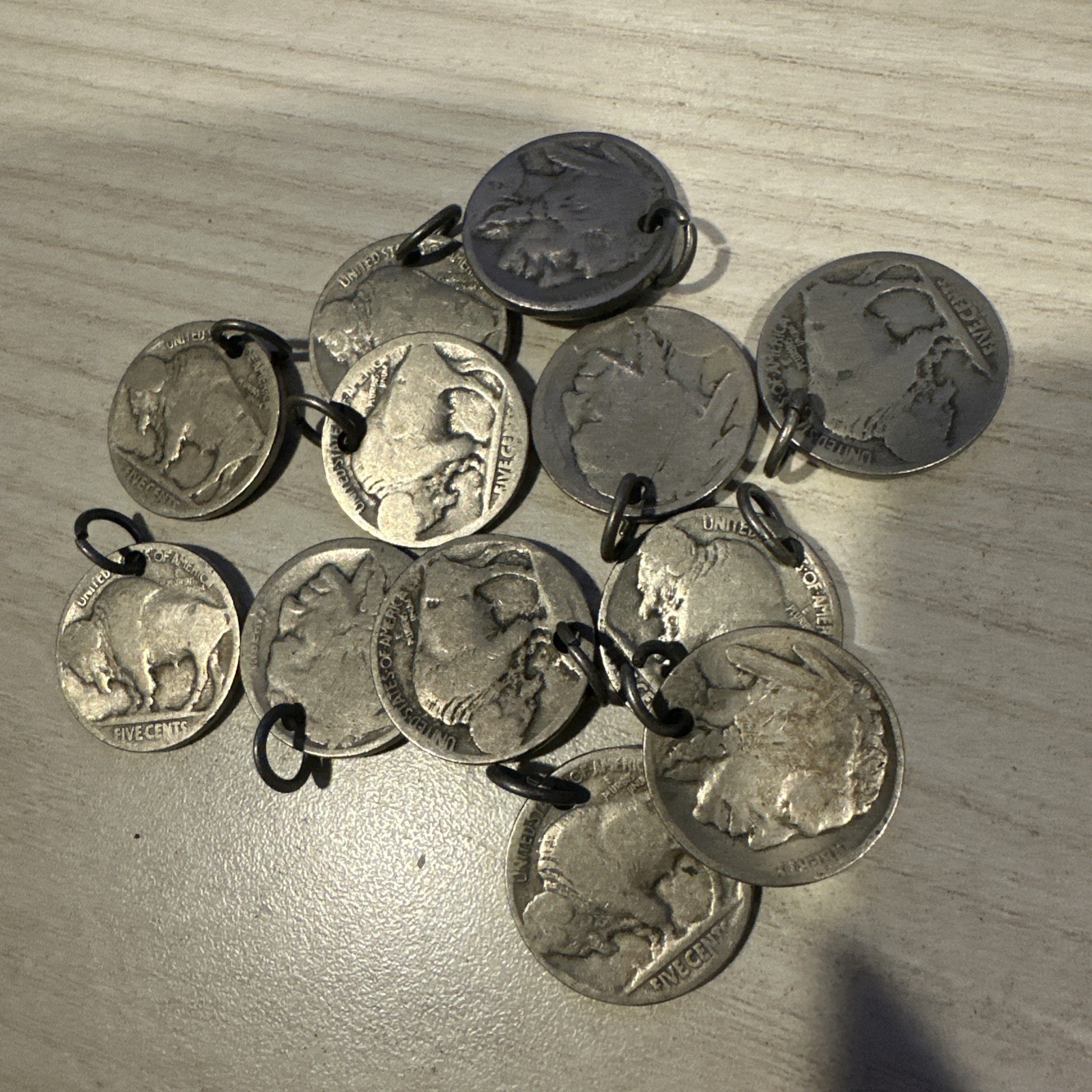 WHOLESALE LOT OF 12 BUFFALO INDIAN HEAD NICKEL USA COIN CHARMS PENDANTS