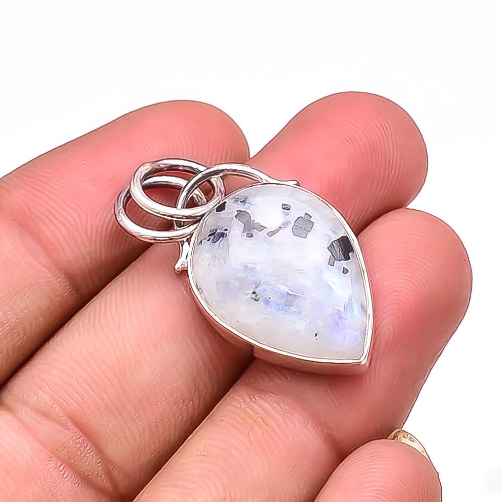 Rainbow Moonstone Designer Handmade 925 Sterling Silver Pendant 1.37″ Sku13