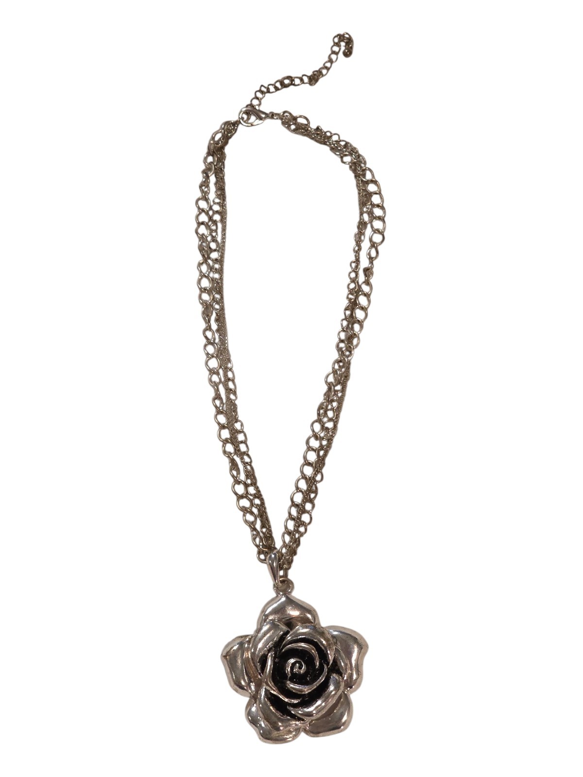 Rose Silver Tone Pendant with 18 in. Chain
