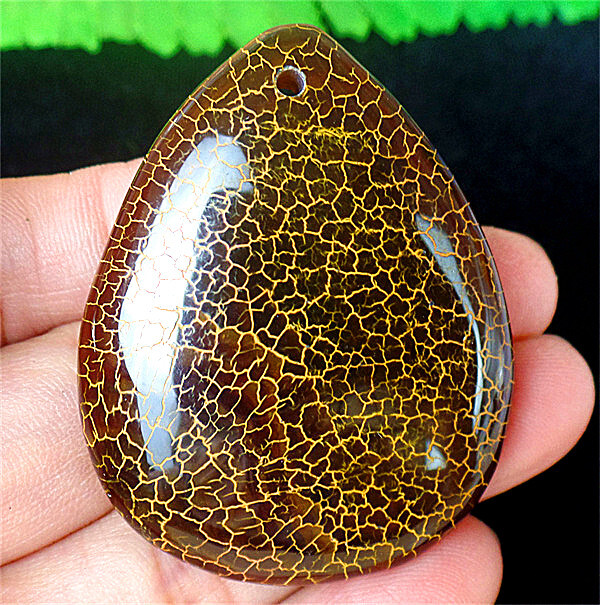 47x37x7mm Brown&Yellow Fire Dragon Veins Agate Teardrop Pendant Bead ZL7791