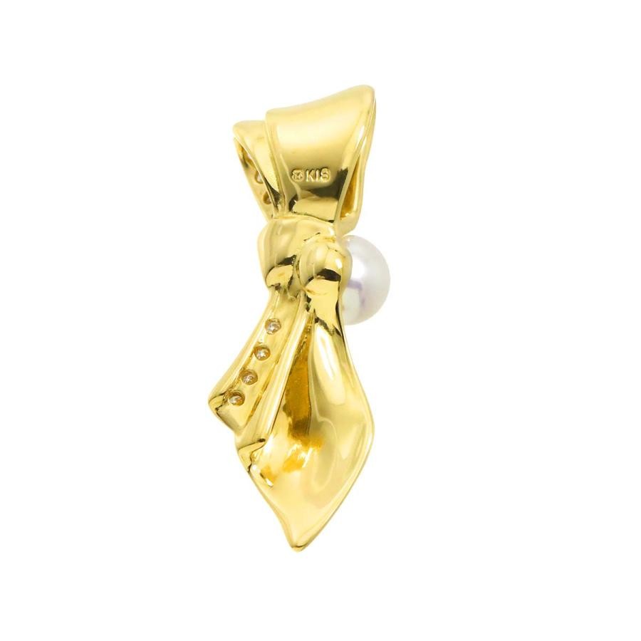 [USED]MIKIMOTO Akoya Pearl 6.5mm Pendant Top in 18K Yellow Gold Ribbon JAPAN