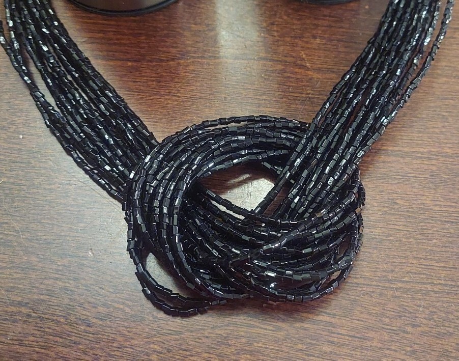 Twisted Black Glass Seed Beads Cluster Layered Multi Strands Layer 21″ Necklace