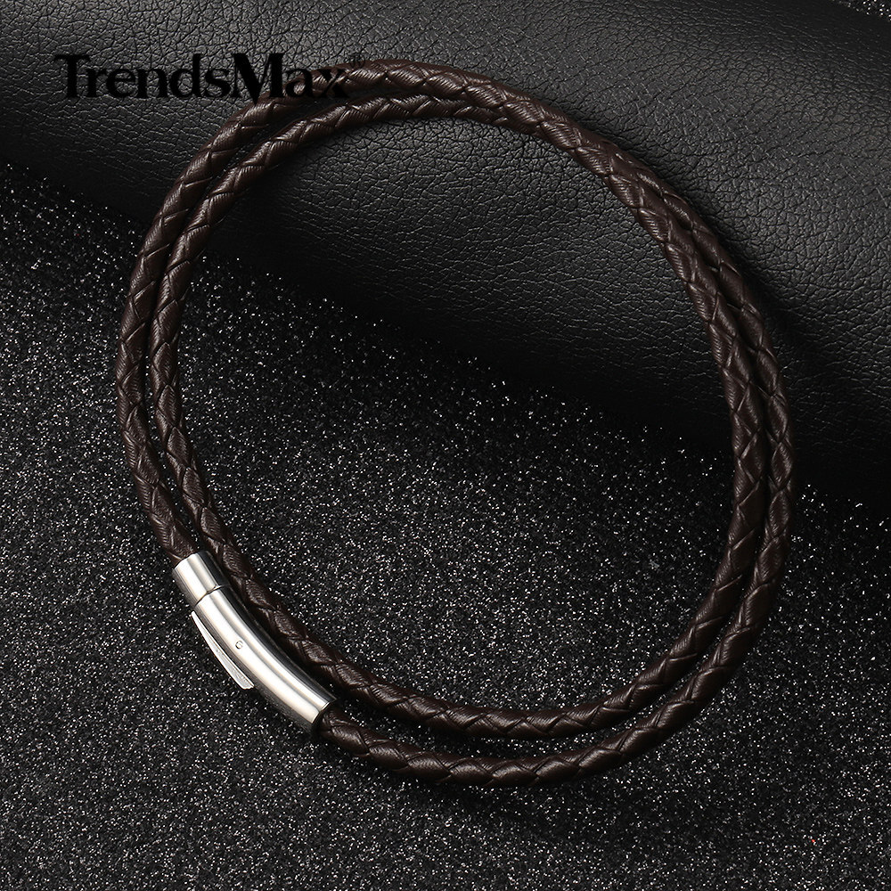 4MM Man-made Braided Leather Rope Cord Necklace Stainless Steel Push Lock 16-30″