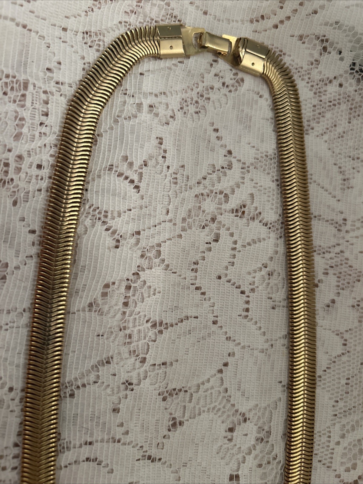 Thick Flat Herringbone Gold Tone Necklace
