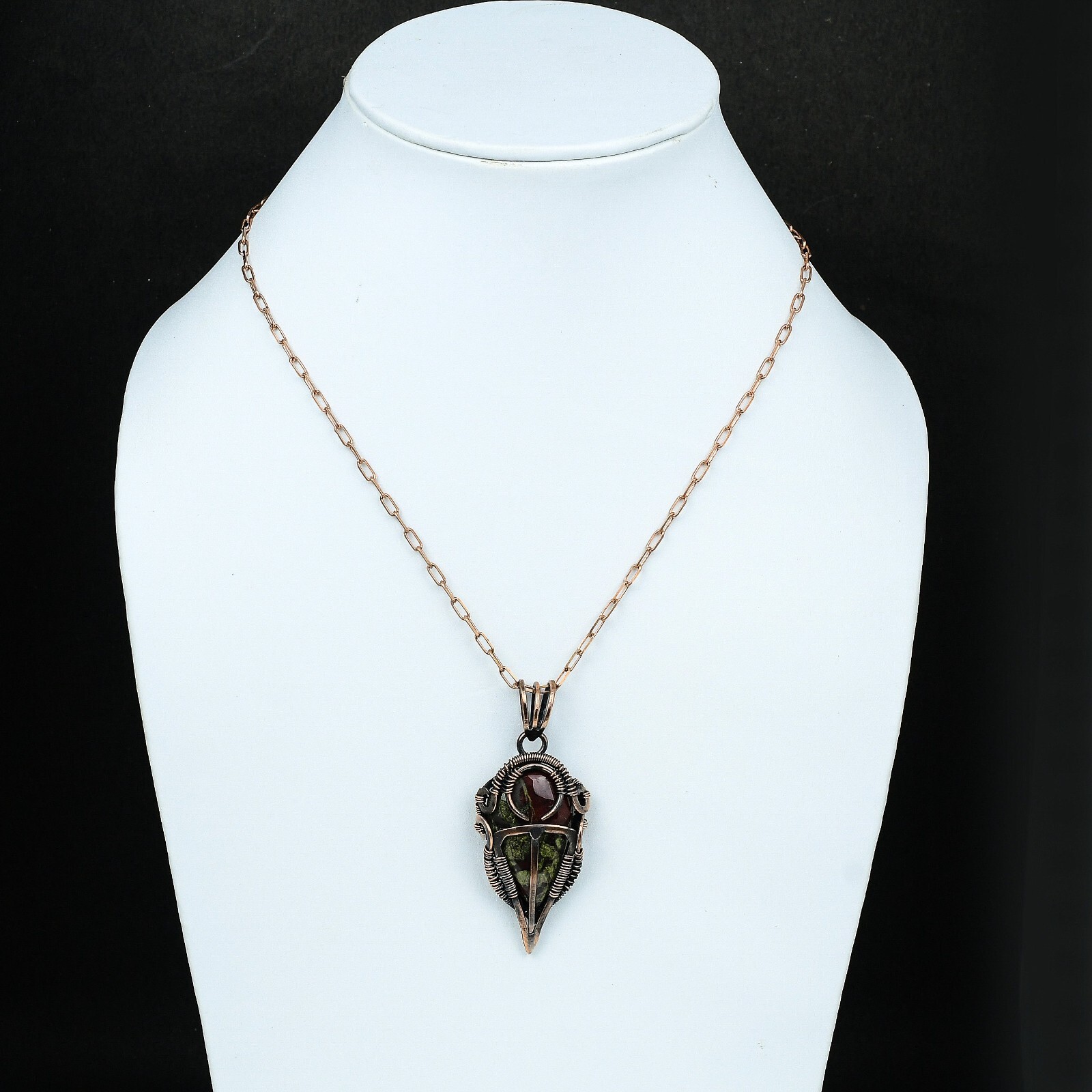 Dragon Bloodstone Jewelry Copper Gift For Mum Wire Wrapped Pendant 2.56″