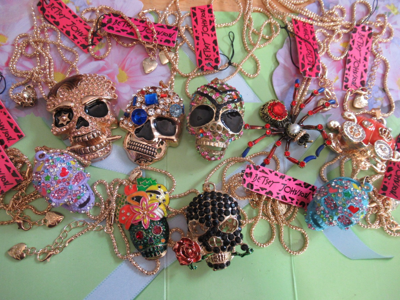 BETSEY JOHNSON Rhinestone Novelty Pendant Necklaces Halloween lot of 9 pcs NWT