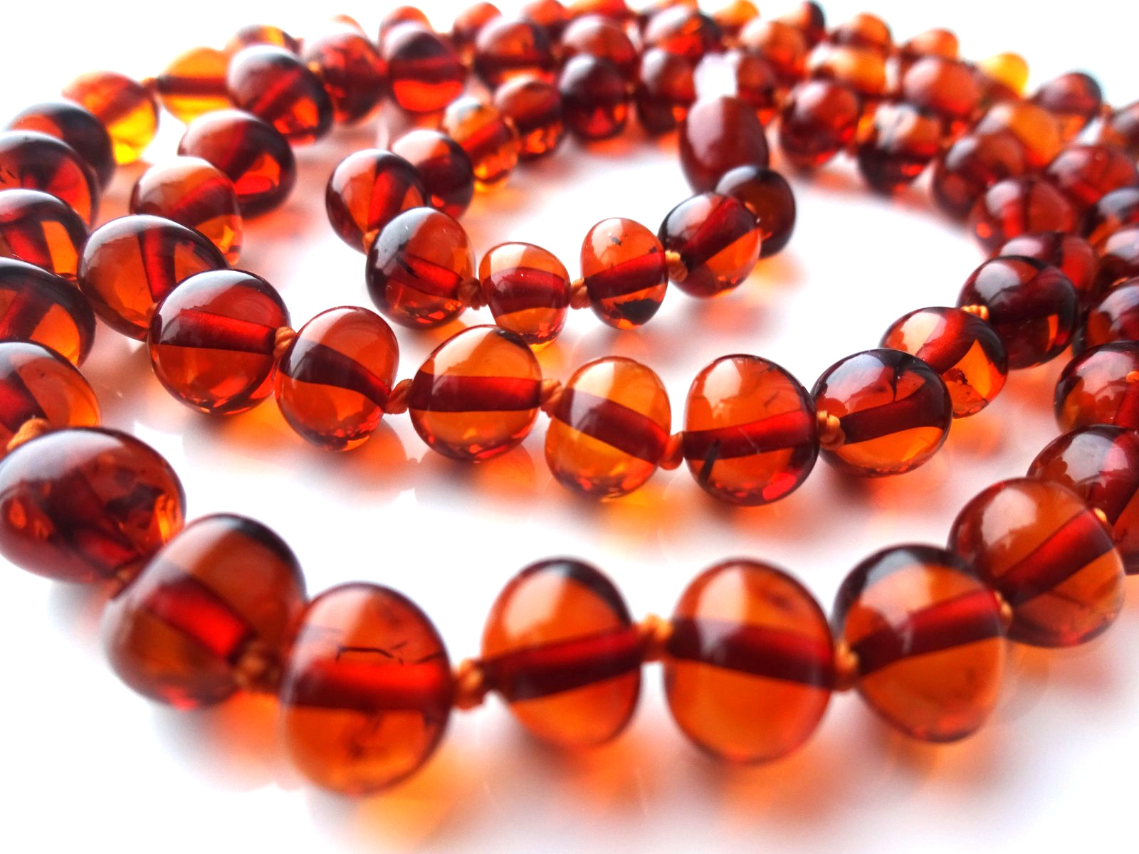 Natural BALTIC AMBER Necklace Round Beads Cognac Color 19” 50cm