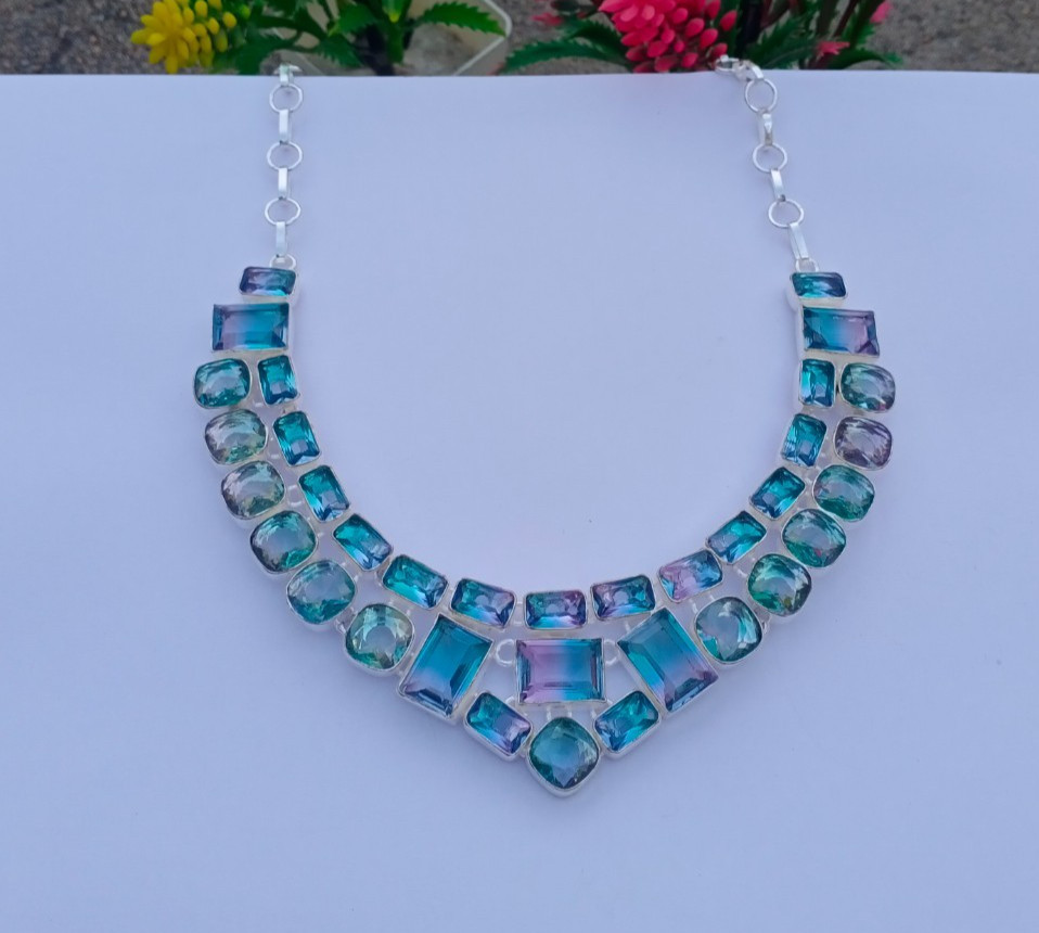 Beautiful Bi-Color Gemstone 925 silver Handmade Necklace Jewelry